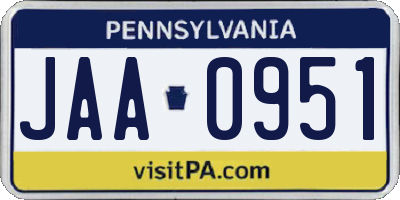 PA license plate JAA0951