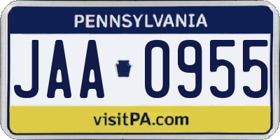 PA license plate JAA0955