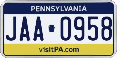 PA license plate JAA0958