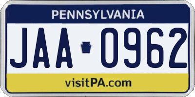 PA license plate JAA0962