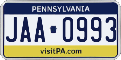PA license plate JAA0993