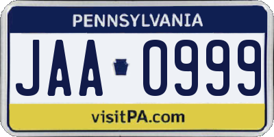 PA license plate JAA0999