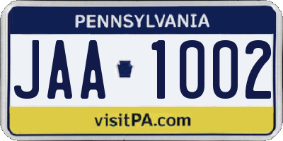 PA license plate JAA1002