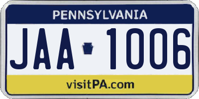 PA license plate JAA1006
