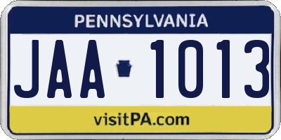 PA license plate JAA1013