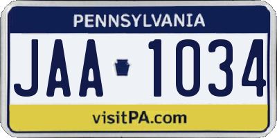 PA license plate JAA1034