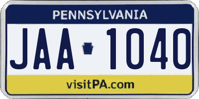 PA license plate JAA1040