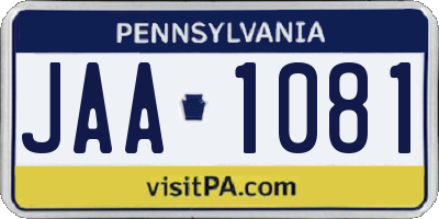 PA license plate JAA1081
