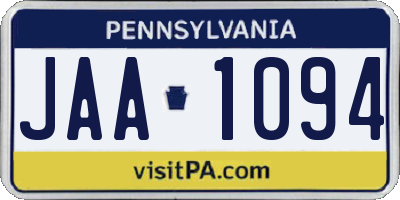 PA license plate JAA1094
