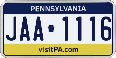 PA license plate JAA1116