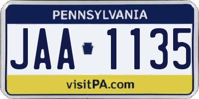 PA license plate JAA1135