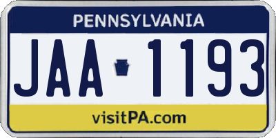 PA license plate JAA1193