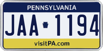 PA license plate JAA1194
