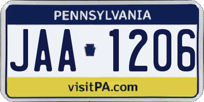 PA license plate JAA1206