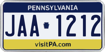 PA license plate JAA1212