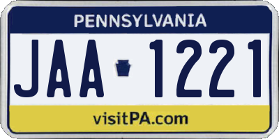 PA license plate JAA1221