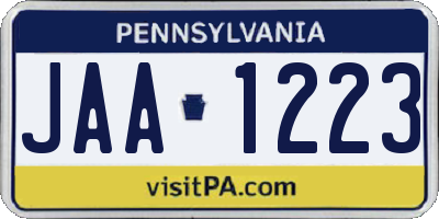 PA license plate JAA1223