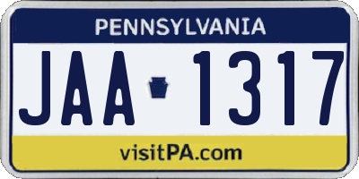 PA license plate JAA1317