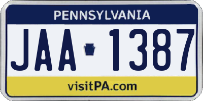 PA license plate JAA1387