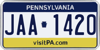 PA license plate JAA1420