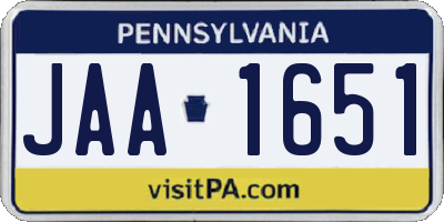 PA license plate JAA1651