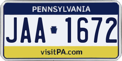 PA license plate JAA1672