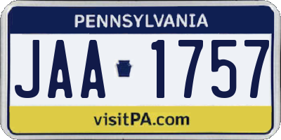 PA license plate JAA1757