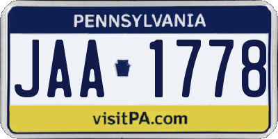 PA license plate JAA1778