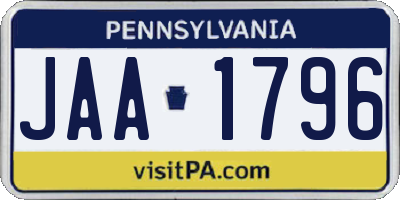 PA license plate JAA1796