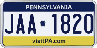 PA license plate JAA1820