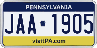 PA license plate JAA1905