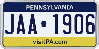 PA license plate JAA1906