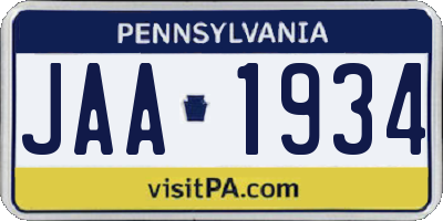 PA license plate JAA1934