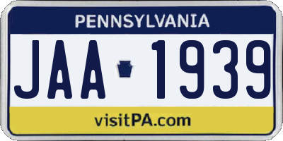 PA license plate JAA1939