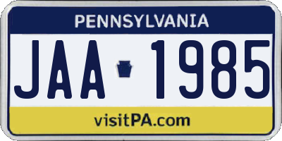 PA license plate JAA1985