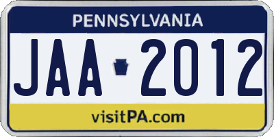 PA license plate JAA2012