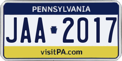 PA license plate JAA2017