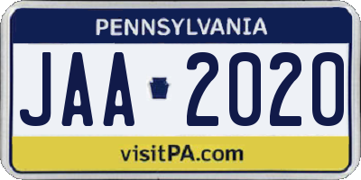 PA license plate JAA2020