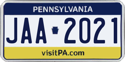 PA license plate JAA2021