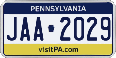 PA license plate JAA2029
