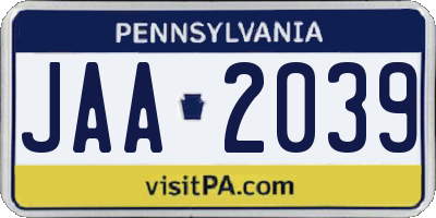 PA license plate JAA2039
