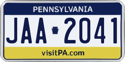PA license plate JAA2041