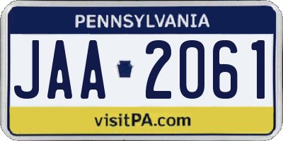 PA license plate JAA2061
