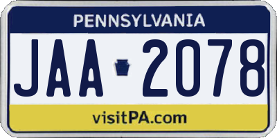 PA license plate JAA2078