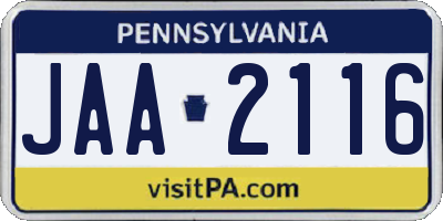 PA license plate JAA2116
