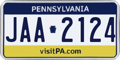 PA license plate JAA2124