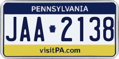 PA license plate JAA2138