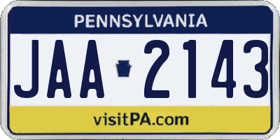 PA license plate JAA2143
