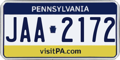 PA license plate JAA2172