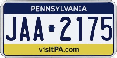 PA license plate JAA2175